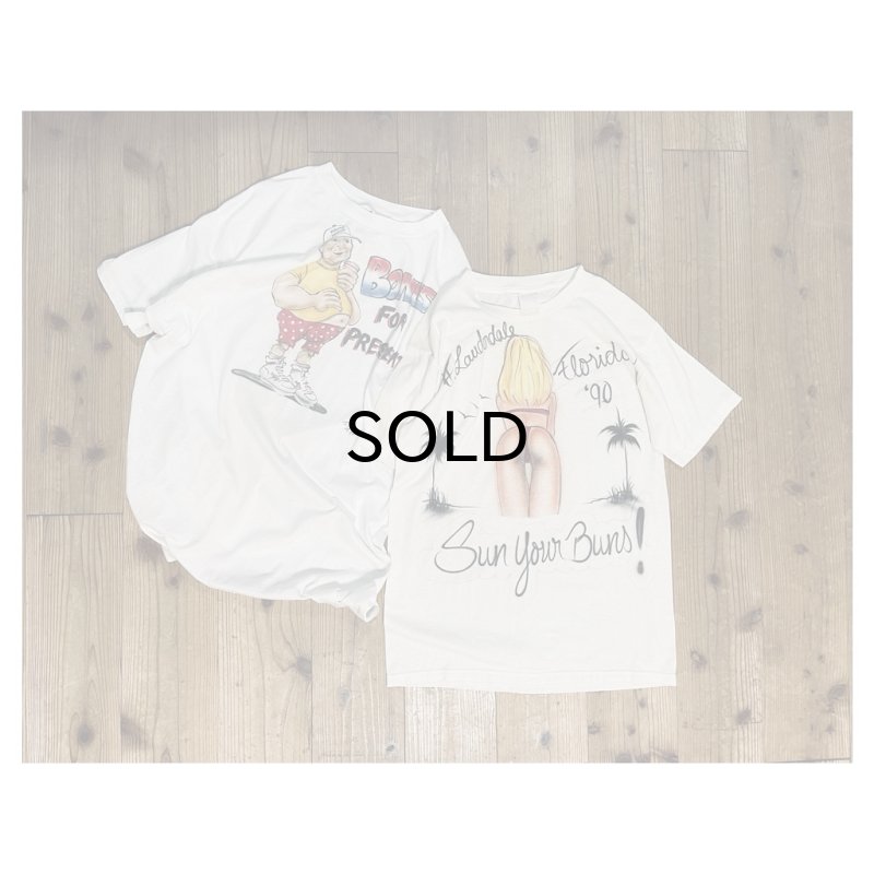 画像1: Vintage/Used 80-90s Air brush Art graphic Tee. "Sun your Buns" & "Bones 4 President" (1)