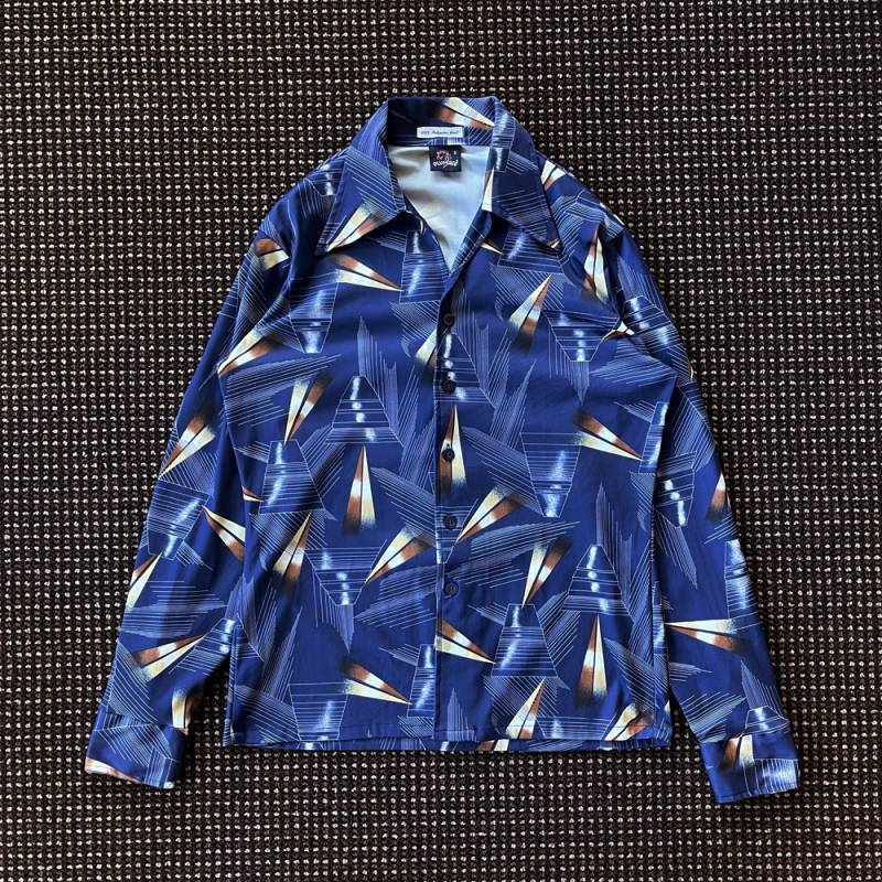 【Vintage/Used】70s PLUMAGE 総柄ポリシャツ/表記S（メンズS-M相当）